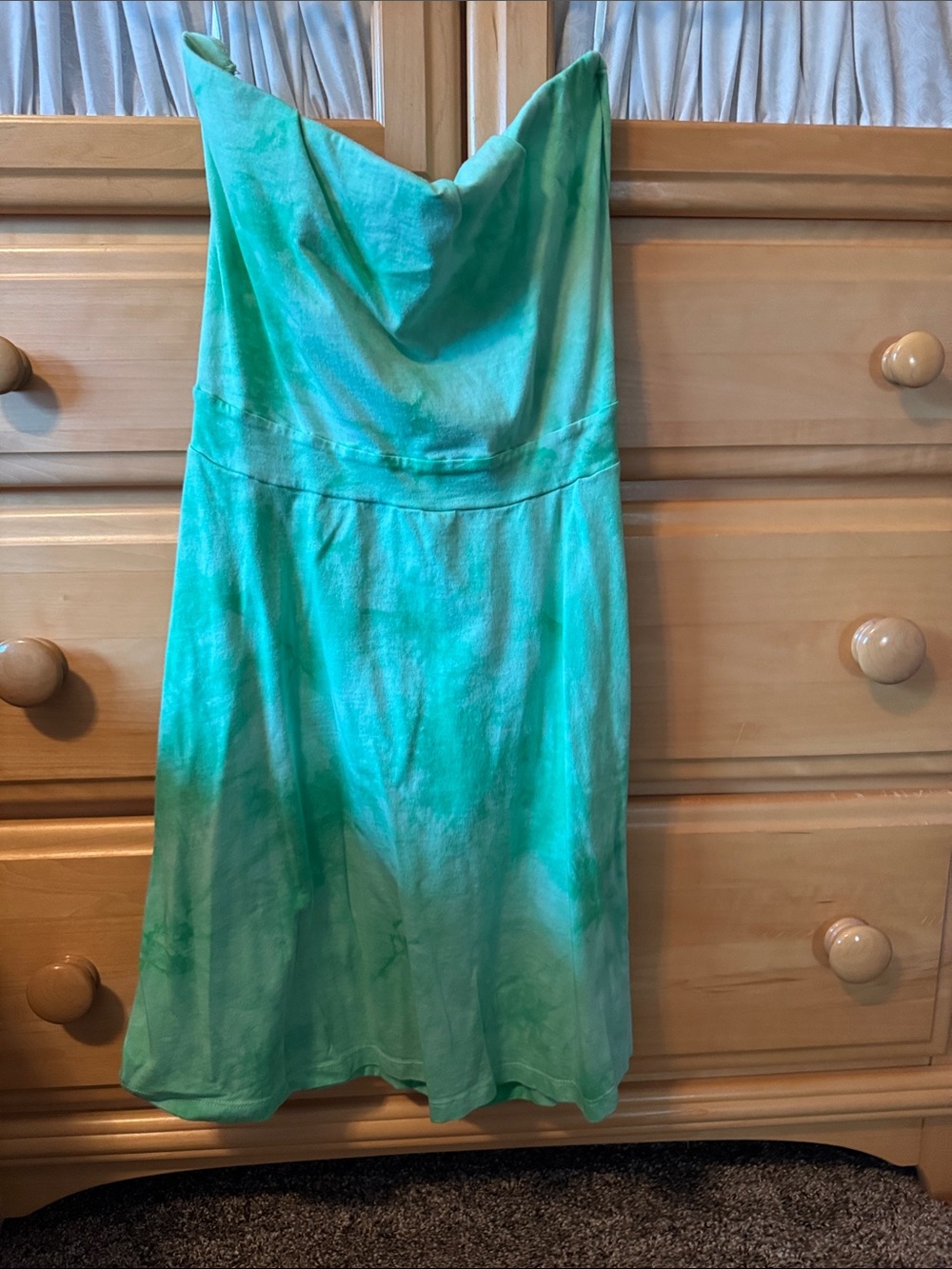 Cotton Candy Turquoise Tie-Dye Strapless Dress with Bow Back